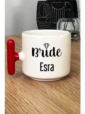 Hedizu Kişiye Özel Bride Kupa Bardak T Kulplu Kırmızı Söz Nişan Düğün Hediyesi