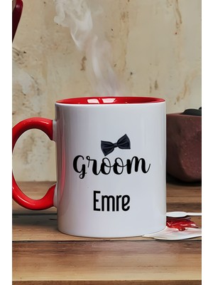 Hedizu Kişiye Özel Groom Kupa Bardak Kırmızı Söz Nişan Düğün Hediyesi