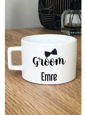 Hedizu Kişiye Özel Groom Lüks Fincan Beyaz  Söz Nişan Düğün Hediyesi