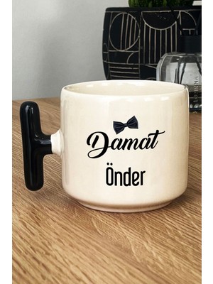 Hedizu Kişiye Özel Damat Kupa Bardak T Kulplu Siyah Düğün Nişan Söz Hediyesi