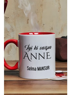 Hedizu Kişiye Özel Iyi Ki Varsın Anne Kupa Bardak Kırmızı Anneler Günü Hediyesi
