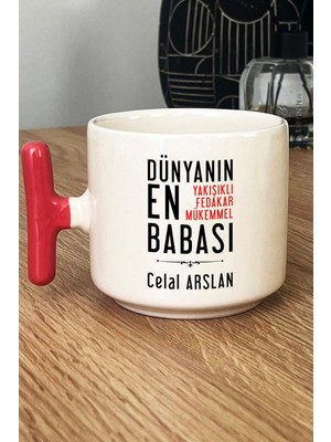 Hedizu Kişiye Özel Babaya Hediye Kupa Bardak T Kulplu Pembe Babalara Doğum Günü Hediyesi
