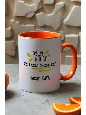Hedizu Kişiye Özel Doğum Günü Hediyesi Kupa Bardak Turuncu Anneye Babaya Arkadaşa Kardeşe Hediye