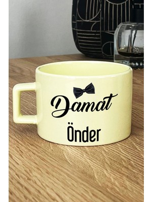 Hedizu Kişiye Özel Damat Pastel Fincan Sarı Düğün Nişan Söz Hediyesi