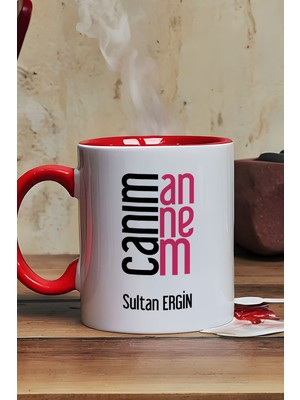 Hedizu Kişiye Özel Canım Annem Kupa Bardak Kırmızı Anneler Günü Doğum Günü Hediyesi