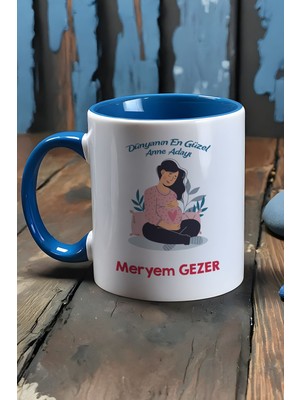 Hedizu Kişiye Özel Hamile Anne Adayı Kupa Bardak Mavi Anneler Günü Hediyesi