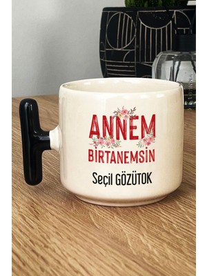 Hedizu Kişiye Özel Annem Birtanemsin Kupa Bardak T Kulplu Siyah Doğum Günü Hediyesi