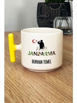 Hedizu Kişiye Özel Jandarma Asker Kupa Bardak T Kulplu Sarı Jandarmalar Günü Hediyesi