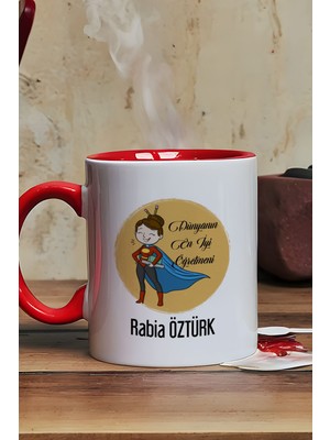 Hedizu Kişiye Özel Kadın Öğretmenler Günü Hediyesi Kupa Bardak Kırmızı