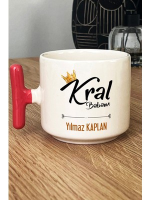Hedizu Kişiye Özel Kral Babam Kupa Bardak T Kulplu Pembe Babaya Doğum Günü Hediyesi