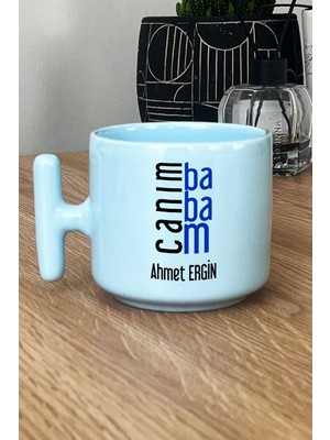 Hedizu Kişiye Özel Canım Babam Pastel T Kulplu Kupa Bardak Mavi Babalar Günü Doğum Günü Hediyesi