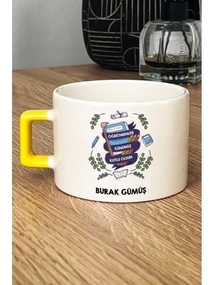 Hedizu Kişiye Özel Öğretmene Hediye Lüks Fincan Sarı Öğretmenler Günü Hediyesi