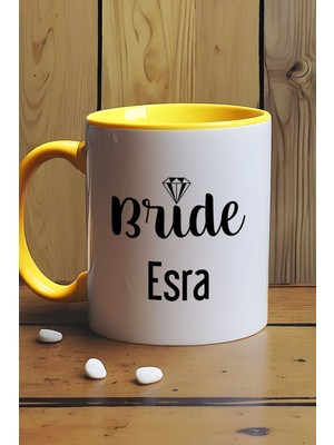 Hedizu Kişiye Özel Bride Kupa Bardak Sarı Söz Nişan Düğün Hediyesi