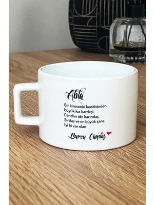 Hedizu Kişiye Özel Ablaya Hediye Lüks Fincan Beyaz  Ablaya Doğum Günü Hediyesi