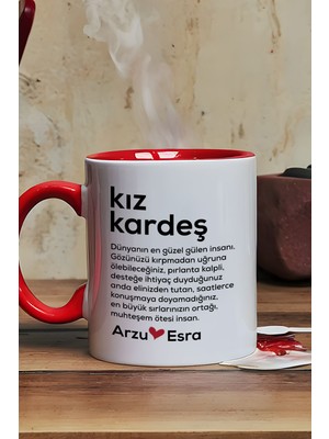 Hedizu Kişiye Özel Kız Kardeş Kupa Bardak Kırmızı Ablaya Arkadaşa Doğum Günü Hediyesi