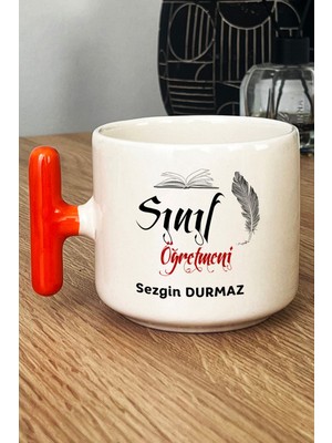 Hedizu Kişiye Özel Erkek Sınıf Öğretmeni Kupa Bardak T Kulplu Turuncu Öğretmenler Günü Hediyesi
