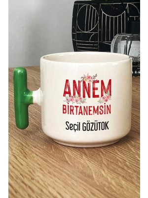 Hedizu Kişiye Özel Annem Birtanemsin Kupa Bardak T Kulplu Yeşil Doğum Günü Hediyesi