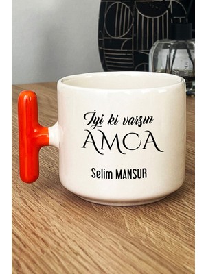 Hedizu Kişiye Özel Iyi Ki Varsın Amca Kupa Bardak T Kulplu Turuncu Doğum Günü Hediyesi