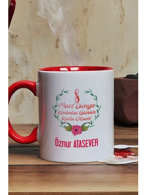 Hedizu Kişiye Özel 8 Mart Dünya Kadınlar Günü Hediyesi Kupa Bardak Kırmızı