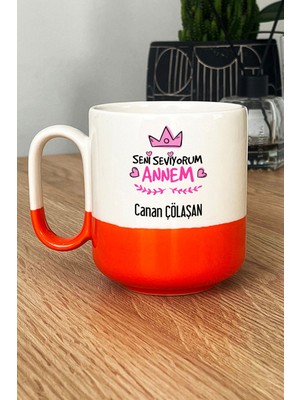 Hedizu Kişiye Özel Seni Seviyorum Annem Pro Kupa Bardak Turuncu Anneye Doğum Günü Hediyesi