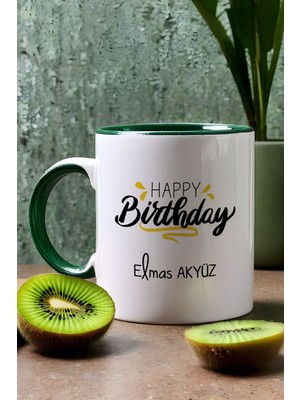 Hedizu Kişiye Özel Happy Birthday Kupa Bardak Yeşil Arkadaşa Kardeşe Ablaya Doğum Günü Hediyesi