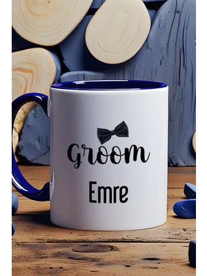 Hedizu Kişiye Özel Groom Kupa Bardak Lacivert Söz Nişan Düğün Hediyesi