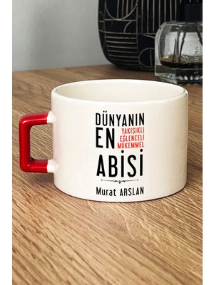 Hedizu Kişiye Özel Abi Lüks Fincan Kırmızı Ağabeye Babalar Günü Hediyesi