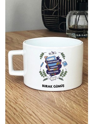 Hedizu Kişiye Özel Öğretmene Hediye Lüks Fincan Beyaz  Öğretmenler Günü Hediyesi