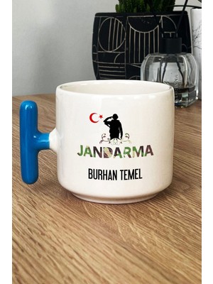 Hedizu Kişiye Özel Jandarma Asker Kupa Bardak T Kulplu Mavi Jandarmalar Günü Hediyesi