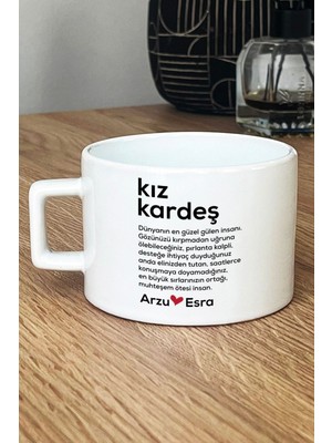 Hedizu Kişiye Özel Kız Kardeş Lüks Fincan Beyaz  Ablaya Arkadaşa Doğum Günü Hediyesi