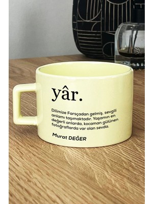 Hedizu Kişiye Özel Sevgiliye Hediye Pastel Fincan Sarı Sevgililer Günü Yıl Dönümü Hediyesi