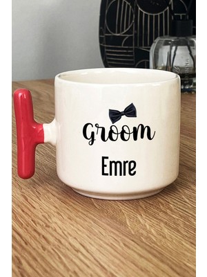Hedizu Kişiye Özel Groom Kupa Bardak T Kulplu Pembe Söz Nişan Düğün Hediyesi