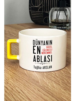 Hedizu Kişiye Özel Abla Lüks Fincan Sarı Ablaya Doğum Günü Hediyesi