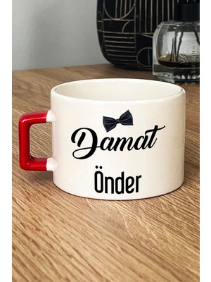 Hedizu Kişiye Özel Damat Lüks Fincan Kırmızı Düğün Nişan Söz Hediyesi