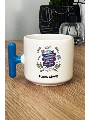 Hedizu Kişiye Özel Öğretmene Hediye Kupa Bardak T Kulplu Mavi Öğretmenler Günü Hediyesi