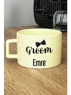 Hedizu Kişiye Özel Groom Pastel Fincan Sarı Söz Nişan Düğün Hediyesi