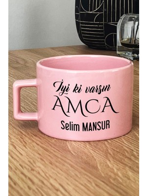 Hedizu Kişiye Özel Iyi Ki Varsın Amca Pastel Fincan Pembe Doğum Günü Hediyesi