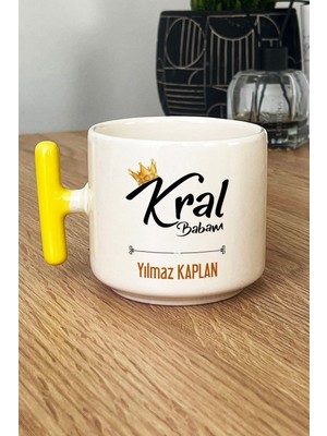 Hedizu Kişiye Özel Kral Babam Kupa Bardak T Kulplu Sarı Babaya Doğum Günü Hediyesi