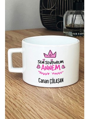 Hedizu Kişiye Özel Seni Seviyorum Annem Lüks Fincan Beyaz  Anneye Doğum Günü Hediyesi