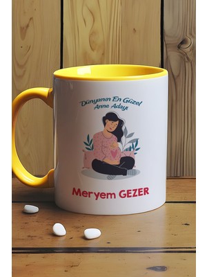 Hedizu Kişiye Özel Hamile Anne Adayı Kupa Bardak Sarı Anneler Günü Hediyesi