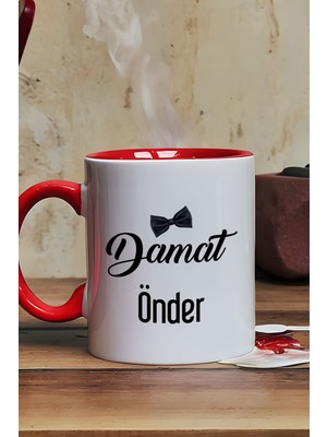 Hedizu Kişiye Özel Damat Kupa Bardak Kırmızı Düğün Nişan Söz Hediyesi