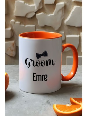 Hedizu Kişiye Özel Groom Kupa Bardak Turuncu Söz Nişan Düğün Hediyesi