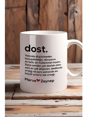 Hedizu Kişiye Özel Dost Kupa Bardak Beyaz Isme Özel Arkadaşa Hediye