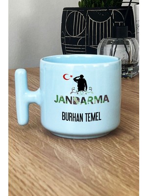 Hedizu Kişiye Özel Jandarma Asker Pastel T Kulplu Kupa Bardak Mavi Jandarmalar Günü Hediyesi