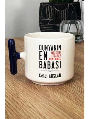 Hedizu Kişiye Özel Babaya Hediye Kupa Bardak T Kulplu Lacivert Babalara Doğum Günü Hediyesi