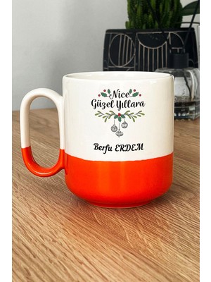 Hedizu Kişiye Özel Nice Mutlu Yıllara Pro Kupa Bardak Turuncu Yılbaşı Hediyesi