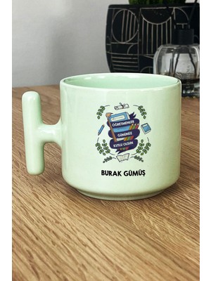 Hedizu Kişiye Özel Öğretmene Hediye Pastel T Kulplu Kupa Bardak Yeşil Öğretmenler Günü Hediyesi