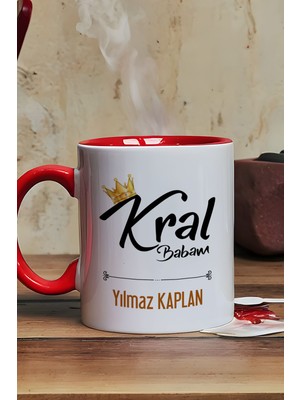 Hedizu Kişiye Özel Kral Babam Kupa Bardak Kırmızı Babaya Doğum Günü Hediyesi