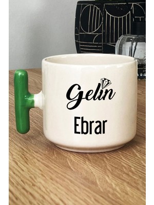 Hedizu Kişiye Özel Gelin Kupa Bardak T Kulplu Yeşil Nişan Düğün Söz Isteme Hediyesi