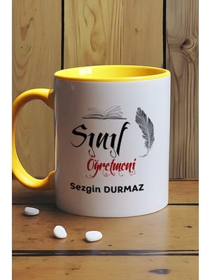 Hedizu Kişiye Özel Erkek Sınıf Öğretmeni Kupa Bardak Sarı Öğretmenler Günü Hediyesi